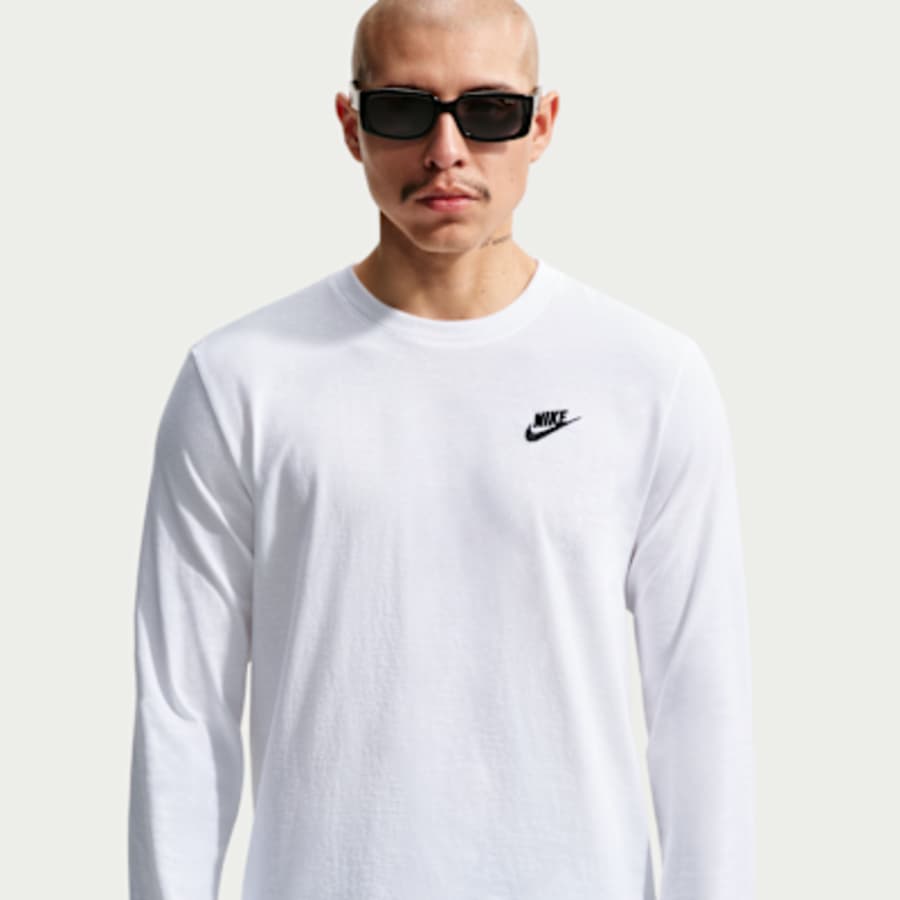 Nike Sportswear Club Erkek Long-Sleeve Tişört - Beyaz Kombin