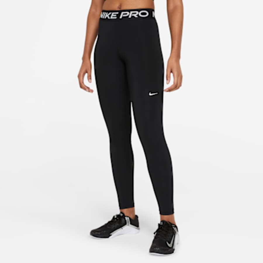 Nike Pro Kadın Mid-Rise Mesh-Paneled Leggings - Siyah Kombin