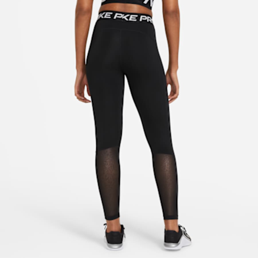 Nike Pro Kadın Mid-Rise Mesh-Paneled Leggings - Siyah Kombin