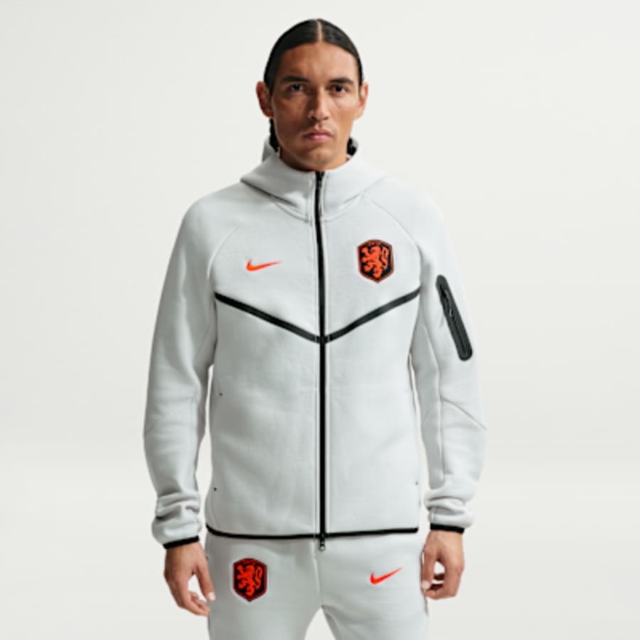 Netherlands Tech Fleece Windrunner Erkek Nike Soccer Full-Zip Sweatshirt - Kırmızı